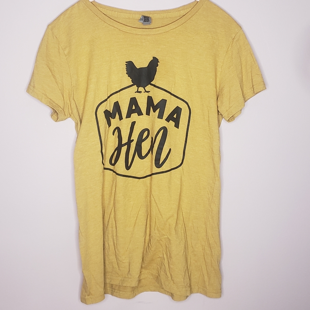 Mama Hen Tshirt Tee Gold Large Ladies